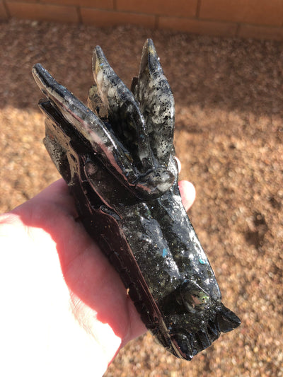 Labradorite and Clear Quartz Dragon Head EMF Buster Resin & Crystal Orgone Reiki Chakra Clearing Balancing