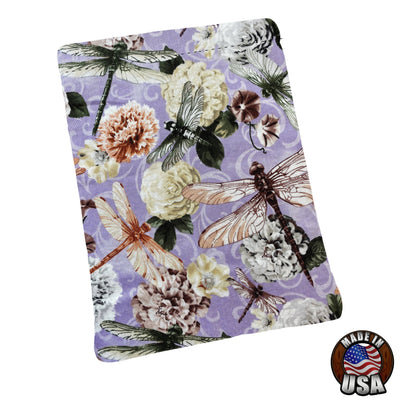Dragonflies on Flowers Padded Book Sleeve | BookGoodies | Book Pocket | Protective Book Bag | Book Pouch | Bookish Nerd Gift