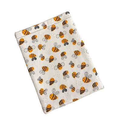 Happy Bees Fabric Cotton Padded Book Sleeve | BookGoodies | Book Pocket | Protective Book Bag | Book Pouch | Bookish Nerd Gift