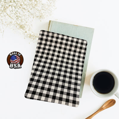 Black Gray Buffalo Check Padded Book Sleeve | BookGoodies | Book Pocket | Protective Book Bag | Book Pouch | Bookish Nerd Gift
