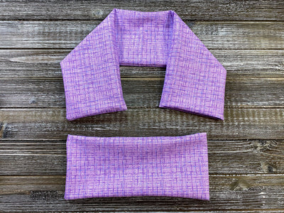Purple Textured Look Bliss Break Spa Set, Microwavable Heating Pad, Removable Washable Cover, Yoga, Flax Seed Rice, Reusable Neck Wrap