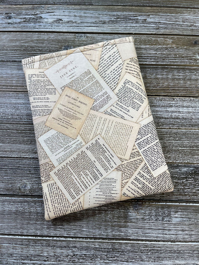 Book Pages from Classic Novels Tossed Cotton Padded Book Sleeve | Book Pocket | Protective Book Bag | Book Pouch | Bookish Nerd Gift